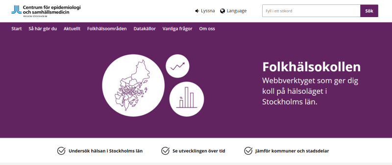Skärmdump av Folkhälsokollens startsida